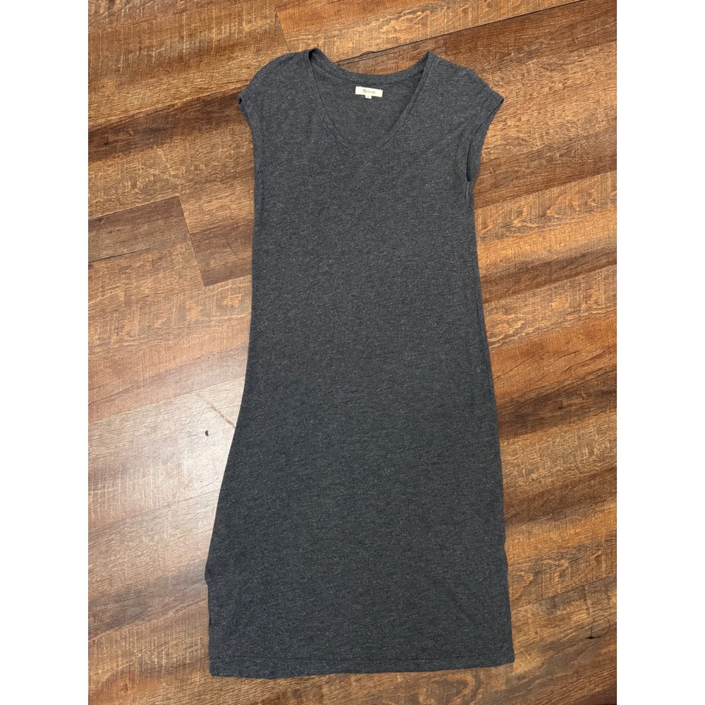 Madewell Charcoal Gray Shimmer Midi T-Shirt Dress Side Slit Size Small